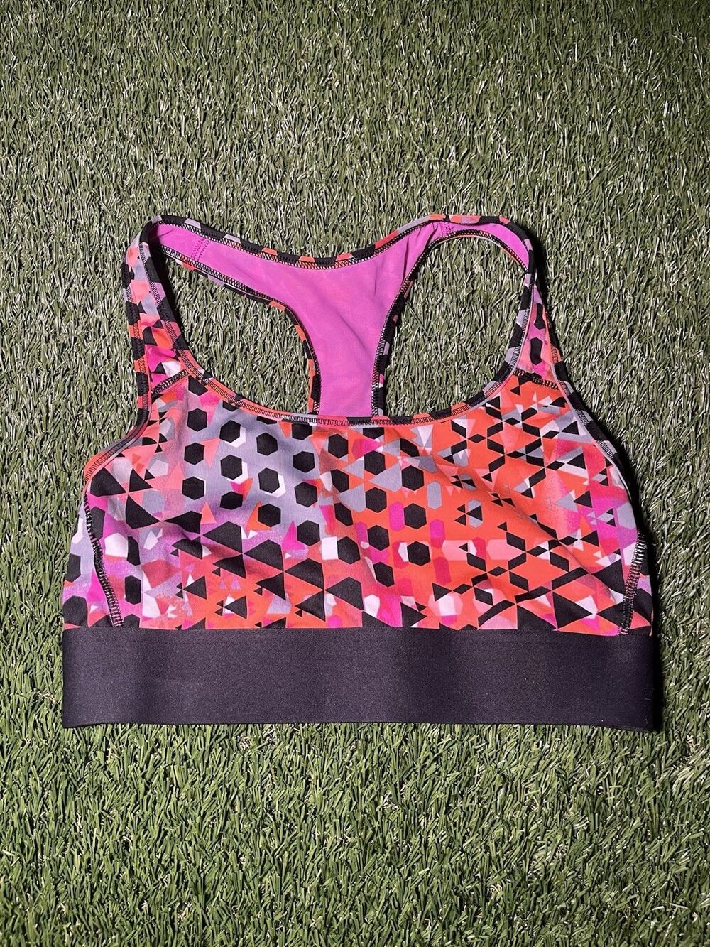 Victoria Sport Sports Bra XS Pink Black Geometric Racerback Wireless